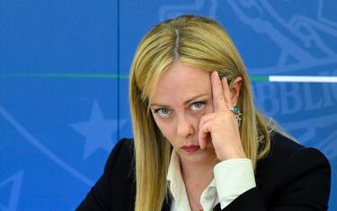 Giorgia Meloni durante la conferenza stampa al termine del Consiglio dei Ministri (Roma - 2022-11-04, LUIGI MISTRULLI) p.s. la foto e' utilizzabile nel rispetto del contesto in cui e' stata scattata, e senza intento diffamatorio del decoro delle persone rappresentate