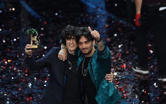 Italian singers Ermal Meta and Fabrizio Moro celebrate the winning of 68th Festival di Sanremo. Sanremo, February 10th 2018 (Photo by Marco Piraccini/Mondadori via Getty Images)