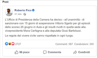 Camera, Sgarbi sospeso 15 giorni per gli insulti in Aula