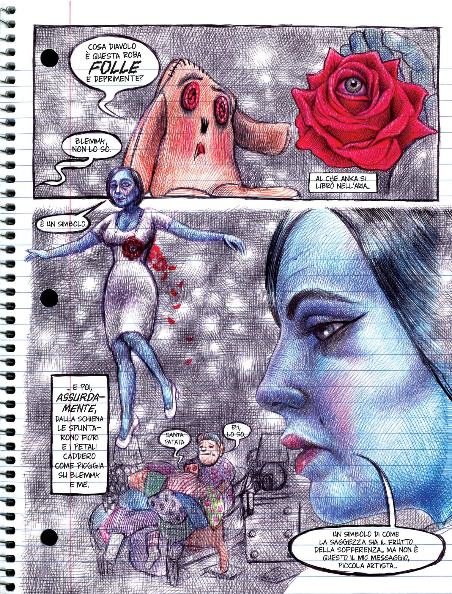 Una tavola estratta da La mia cosa preferita sono i mostri volume 2, graphic novel di Emil Ferris Una tavola estratta da La mia cosa preferita sono i mostri volume 2, graphic novel di Emil Ferris