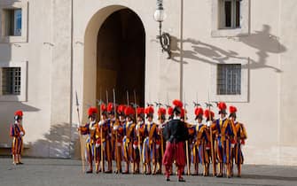 Swiss Guard wait arrive of Italian Prime Minister Giorgia Meloni to have a meeting with Pope Francis at the Vatican on January 10, 2023.  (Photo by Massimo Valicchia/NurPhoto via Getty Images)