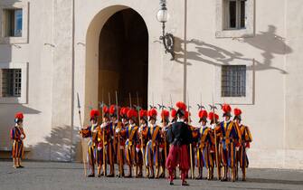 Swiss Guard wait arrive of Italian Prime Minister Giorgia Meloni to have a meeting with Pope Francis at the Vatican on January 10, 2023.  (Photo by Massimo Valicchia/NurPhoto via Getty Images)