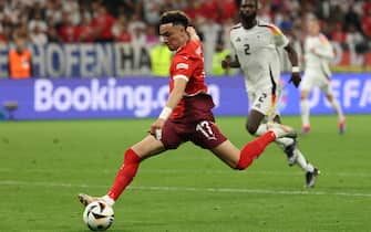 epa11433200 Ruben Vargas of Switzerland scores a goal which later was disallowed because of offside  during the UEFA EURO 2024 group A soccer match between Switzerland and Germany, in Frankfurt am Main, Germany, 23 June 2024.  EPA/FRIEDEMANN VOGEL