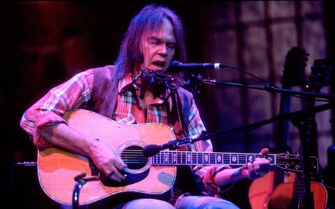 Neil Young at WTTW for a taping of ther series "Centerstage" on November 16, 1992 in Chicago, Il. (Photo by Paul Natkin/Getty Images) 


