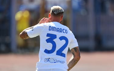 Inter Milan's defender Federico Dimarco  celebrates after scoring a goal 0-1 lead during the Italian serie A soccer match Empoli FC vs Inter Milan AC at Carlo Castellani Stadium in Empoli, Italy, 24 September 2023
ANSA/CLAUDIO GIOVANNINI