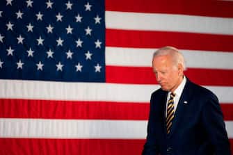 Democratic presidential candidate Joe Biden departs after speaking about reopening the country during a speech in Darby, Pennsylvania, on June 17, 2020. (Photo by JIM WATSON / AFP) (Photo by JIM WATSON/AFP via Getty Images)