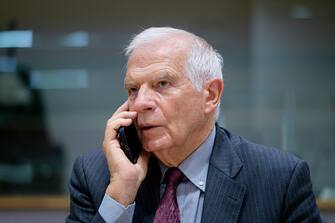BRUSSELS, BELGIUM - NOVEMBER 14: EU Commissioner for Foreign Affairs and Security Policy - Vice President Josep Borrell is giving a phone call prior the start of an EU Foreign Affairs Council with Defence Ministers meeting in the Europa building, the EU Council headquarter on November 14, 2023 in Brussels, Belgium. EU Defence Ministers will hold a discussion on EU support to Ukraine. Under current affairs the Council will exchange views on the Rapid Deployment Capacity and be informed about ongoing Common Security and Defence Policy (CSDP) engagements. (Photo by Thierry Monasse/Getty Images)