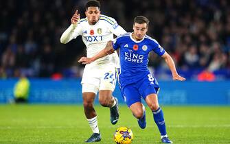 Leicester City's Harry Winks (right) and Leeds United's Georginio Rutter battle for the ball during the Sky Bet Championship match at the King Power Stadium, Leicester. Picture date: Friday November 3, 2023.