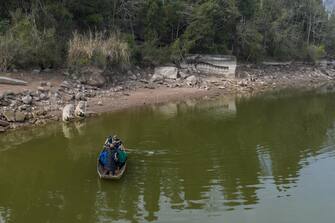 **CHINESE MAINLAND, HONG KONG, MACAU AND TAIWAN OUT** Stone sculptures dating back to Tang (618-907) and Song Dynasty (960-1279) emerge after water level lowers at Anyue County, Ziyang City, southwest China's Sichuan Province, 1 March, 2023. (Photo by ChinaImages/Sipa USA)