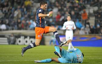 Montpellier's Olivier Giroud during the French First League soccer match, Olympique Marseille vs Montpellier HSC at Velodrome stadium in Marseille, France on November 27, 2010. Photo by Sylvain Thomas/ABACAPRESS.COM