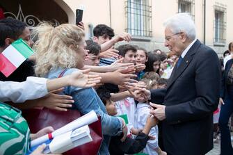 epa10662954 A handout picture made available by the Quirinal Presidential Palace (Palazzo del Quirinale) Press Office shows Italian President Sergio Mattarella (R) greeting citizens during his visit to areas of Emilia-Romagna region affected by the floods, in Modigliana (Forli-Cesena), northern Italy, 30 May 2023. Mattarella visited the northern Italian region of Emilia-Romagna after this month's devastating floods that claimed 15 lives and caused massive damage to agriculture.  EPA/FRANCESCO AMMENDOLA/QUIRINAL PALACE PRESS OFFICE HANDOUT  HANDOUT EDITORIAL USE ONLY/NO SALES