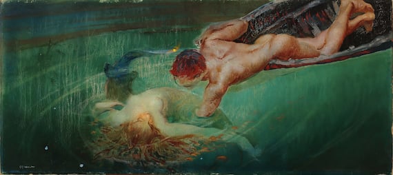 Giulio Aristide Sartorio, Abisso verde, 1893 (1900 ca.). Olio su tela applicata su tavola 71 x 142 cm. Galleria d'Arte Moderna Ricci Oddi, Piacenza. Courtesy Galleria d'Arte Moderna Ricci Oddi, Piacenza