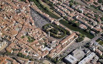 PRATO, ITALY - AUGUST 2009: An aerial image of Piazza Mercatale, Prato (Photo by Blom UK via Getty Images)