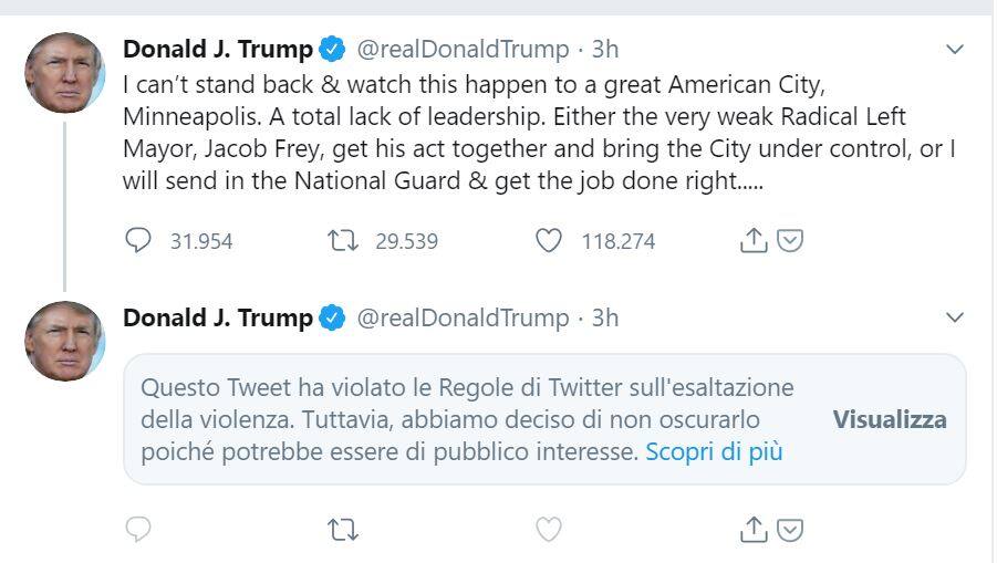 Il tweet con il messaggio di censura