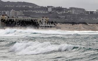 General view of the Medano beach before the arrival of hurricane Hilary at Los Cabos resort in Baja California state, Mexico on August 18, 2023. Hurricane Hilary strengthened into a major storm in the Pacific on Friday and was expected to further intensify before approaching Mexico's Baja California peninsula over the weekend, forecasters said. (Photo by ALFREDO ESTRELLA / AFP) (Photo by ALFREDO ESTRELLA/AFP via Getty Images)