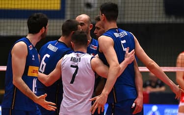 Game images of the match between the Italian national team and the Serbian national team in the ItalvolleyÂ Testmatch Tournament 2024 at the â&#x80;&#x9c;Arpad Weiszâ&#x80;&#x9d; sports hall Cavalese (TN) - 12 May 2024  during  Italy vs Serbia, Volleyball Test Match in Cavalese, Italy, May 12 2024