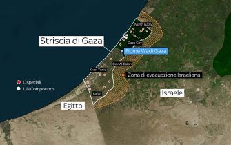 La mappa della Striscia di Gaza e dei suoi confini con Israele ed Egitto