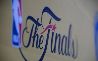 OAKLAND, CA - JUNE 12:  The finals logo before the game between the Golden State Warriors and the Cleveland Cavaliers  during Game Five of the 2017 NBA Finals on June 12, 2017 at ORACLE Arena in Oakland, California. NOTE TO USER: User expressly acknowledges and agrees that, by downloading and or using this photograph, User is consenting to the terms and conditions of the Getty Images License Agreement. Mandatory Copyright Notice: Copyright 2017 NBAE (Photo by Andrew D. Bernstein/NBAE via Getty Images)