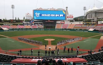 INCHEON, SOUTH KOREA - MAY 05: (EDITORIAL USE ONLY) General view of the Korean Baseball Organization (KBO) League opening game between SK Wyverns and Hanwha Eagles at the empty SK Happy Dream Ballpark on May 05, 2020 in Incheon, South Korea. The 2020 KBO season started after being delayed from the original March 28 Opening Day due to the coronavirus (COVID-19) outbreak. The KBO said its 10 clubs will be able to expand their rosters from 28 to 33 players in 54 games this season, up from the usual 26. Teams are scheduled to play 144 games this year. As they prepared for the new beginning, 10 teams managers said the season would not be happening without the hard work and dedication of frontline medical and health workers. South Korea is transiting this week to a quarantine scheme that allows citizens to return to their daily routines under eased guidelines. But health authorities are still wary of "blind spots" in the fight against the virus cluster infections and imported cases. According to the Korea Center for Disease Control and Prevention, 3 new cases were reported. The total number of infections in the nation tallies at 10,804. (Photo by Chung Sung-Jun/Getty Images)