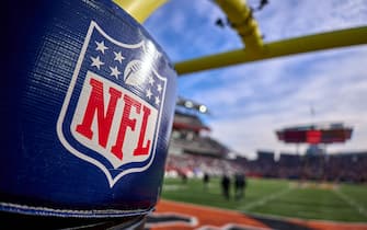 CINCINNATI, OH - DECEMBER 26: A detail view of the NFL logo crest is seen on a goal post pad during a game between the Cincinnati Bengals and the Baltimore Ravens on December 26, 2021, at Paul Brown Stadium in Cincinnati, OH. (Photo by Robin Alam/Icon Sportswire via Getty Images)