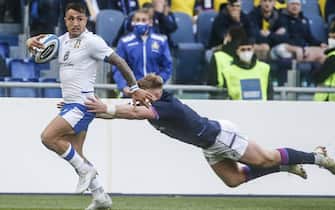 Italy s Pierre Bruno and Scotland's Kyle Steyn, during the Six Nations rugby union tournament match between Italy and Scotland at the stadio Olimpico stadium, in Rome, on March 12, 2022
ANSA/FABIO FRUSTACI
