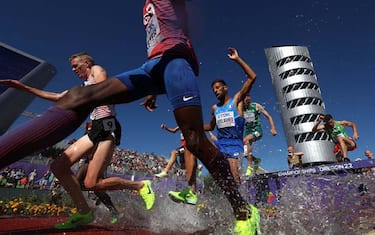 EUGENE, OREGON - JULY 15: Ahmed Abdelwahed of Team Italy competes in the 3000 Meter Steeplechase event on day one of the World Athletics Championships Oregon22 at Hayward Field on July 15, 2022 in Eugene, Oregon. (Photo by Patrick Smith/Getty Images)