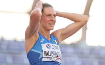 EUGENE, OREGON - JULY 19: Elena Vallortigara of Team Italy reacts after competing in the Women's High Jump Final on day five of the World Athletics Championships Oregon22 at Hayward Field on July 19, 2022 in Eugene, Oregon. (Photo by Patrick Smith/Getty Images)