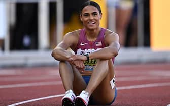 Oregon , United States - 22 July 2022; Sydney McLaughlin of USA after winning the women's 400m hurdles final during day eight of the World Athletics Championships at Hayward Field in Eugene, Oregon, USA. (Photo By Sam Barnes/Sportsfile via Getty Images)