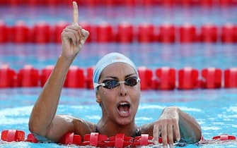 ROME - JULY 28:  Alessia Filippi of Italy celebrates victory in the Women's 1500m Freestyle Final during the 13th FINA World Championships at the Stadio del Nuoto on July 28, 2009 in Rome, Italy.  (Photo by Al Bello/Getty Images)