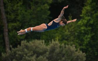 Italy's Veronica Papa competes in the Women's High Diving 20m round 2, on August 18, 2022 at the LEN European Aquatics Championships in Rome. (Photo by Alberto PIZZOLI / AFP) (Photo by ALBERTO PIZZOLI/AFP via Getty Images)