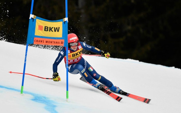 Federica brignone impegnata nella prova in superG della combinata di Crans Montana