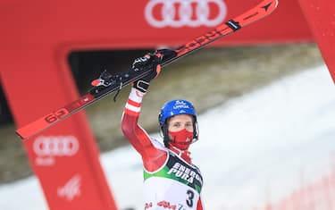 ZAGREB, CROATIA - JANUARY 06: Marco Schwarz of Austria takes 3rd place during the second run of Audi FIS Alpine Ski World Cup Men' Slalom on January 6, 2021 in Zagreb, Croatia. Photo: Luka Stanzl/PIXSELL