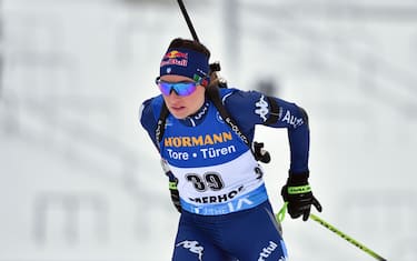 14 January 2021, Thuringia, Oberhof: Biathlon: World Cup, sprint 7.5 km, women. Dorothea Wierer from Italy on the track. Photo: Martin Schutt/dpa/