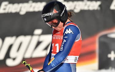 epa08205341 Sofia Goggia of Italy reacts in the finish area after dropping out during the Womenâ  s Super-G race at the FIS Alpine Skiing World Cup in Garmisch-Partenkirchen, Germany, 09 February 2020.  EPA/PHILIPP GUELLAND