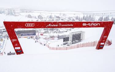 March 31, 2021, Lenzerheide, Lenzerheide, Audi FIS Ski World Cup Lenzerheide: Super G Women, arrival gate. the race was postoponed due to bad weather conditions. (Photo by Jari Pestelacci/Just Pictures/Sipa USA)