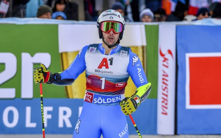 De Aliprandini al termine della sua prima manche nel gigante di Soelden