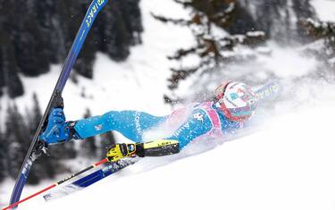 ADELBODEN, SWITZERLAND - JANUARY 8 : Luca De Aliprandini of Team Italy crashes out during the Audi FIS Alpine Ski World Cup Men's Giant Slalom on January 8, 2022 in Adelboden Switzerland. (Photo by Alexis Boichard/Agence Zoom/Getty Images)
