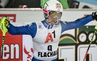 epa06427561 Chiara Costazza of Italy reacts after her second run of the Women's Slalom race at the FIS Alpine Skiing World Cup in Flachau, Austria, 09 January 2018.  EPA/CHRISTIAN BRUNA