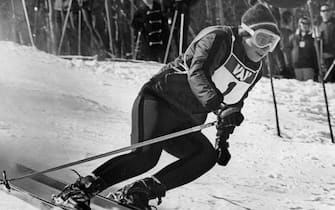 MAR 15 1965, MAR 16 1965 While Marielle Goitschel, also of France, speed through turn en route to her first place tie with Jean Saubert of the United States. Credit: Denver Post (Denver Post via Getty Images)