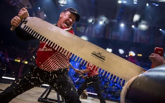 epa06308149 A handout photo made available by Global Newsroom shows Team Hungary competing during the Team Competition of the Stihl Timbersports World Championships at the Hakons Hall in Lillehammer, Norway, 03 November 2017, (issued 04 November 2017). The event was won by title holder New Zealand beating Poland in the final, while Australia took third place defeating Canada in the small final.  EPA/Sebastian Marko / GLOBAL NEWSROOM / HANDOUT  HANDOUT EDITORIAL USE ONLY/NO SALES