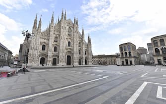 MILAN, ITALY - MARCH 15: The Deserted streets are seen in the six-day of an unprecedented lockdown across all Italy, imposed to slow the outbreak of coronavirus on March 15, 2020 in Milan, Italy. (Photo by Fabio Iona/Corbis via Getty Images)