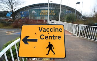 1231278408 Signage to a Vaccine Centre near the John Smith's Stadium, Huddersfield. Picture date: Saturday February 20, 2021. (Photo by Mike Egerton/PA Images via Getty Images)