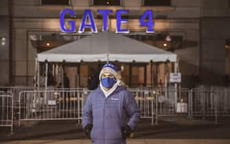 BRONX, NY - MARCH 5 : Jon Lindenblatt is at Yankee Stadium on the first night of overnight vaccines in Bronx, New York on March 5, 2021. (Photo by Jeenah Moon for The Washington Post via Getty Images)