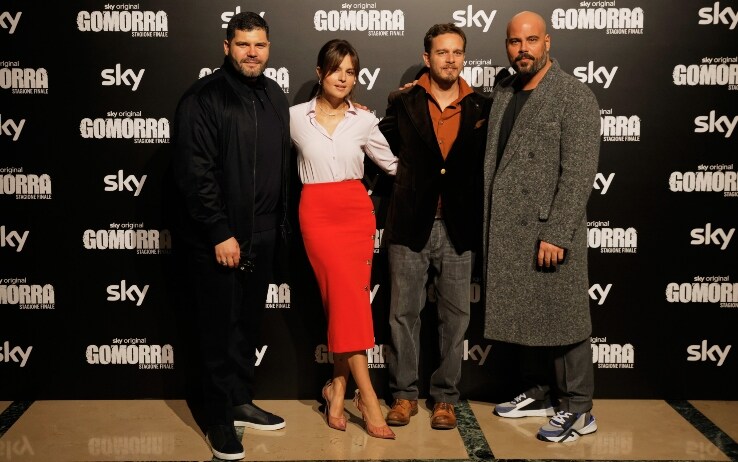 Gli attori protagonisti di Gomorra durante la presentazione della stagione finale della serie Gomorra