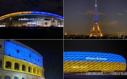 Gli stadi (ma non solo) si colorano per l'Ucraina