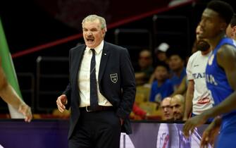 Italy's coach Meo Sacchetti reacts during the Basketball World Cup Group J second round game between Puerto Rico and Italy in Wuhan on September 8, 2019. (Photo by HECTOR RETAMAL / AFP)        (Photo credit should read HECTOR RETAMAL/AFP via Getty Images)