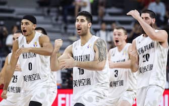 DONGGUAN, CHINA - SEPTEMBER 07: Players of New Zealand perform a haka before the classification round of 2019 FIBA World Cup between New Zealand and Japan at Dongguan Basketball Center on September 07, 2019 in Dongguan, China. (Photo by Zhizhao Wu/Getty Images)