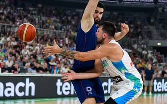 LJUBJLANA, SLOVENIA - 2022/08/17: Luka Doncic #77 of Slovenia in action during the International Friendly basketball between Slovenia and Serbia at Arena Stozice. Final score after extra time was Slovenia 97: 92 Serbia. (Photo by Milos Vujinovic/SOPA Images/LightRocket via Getty Images)