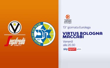 Virtus Bologna-Maccabi alle 20.30 su Sky Sport Uno