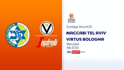 Maccabi-Virtus LIVE su Sky Sport Uno alle 21